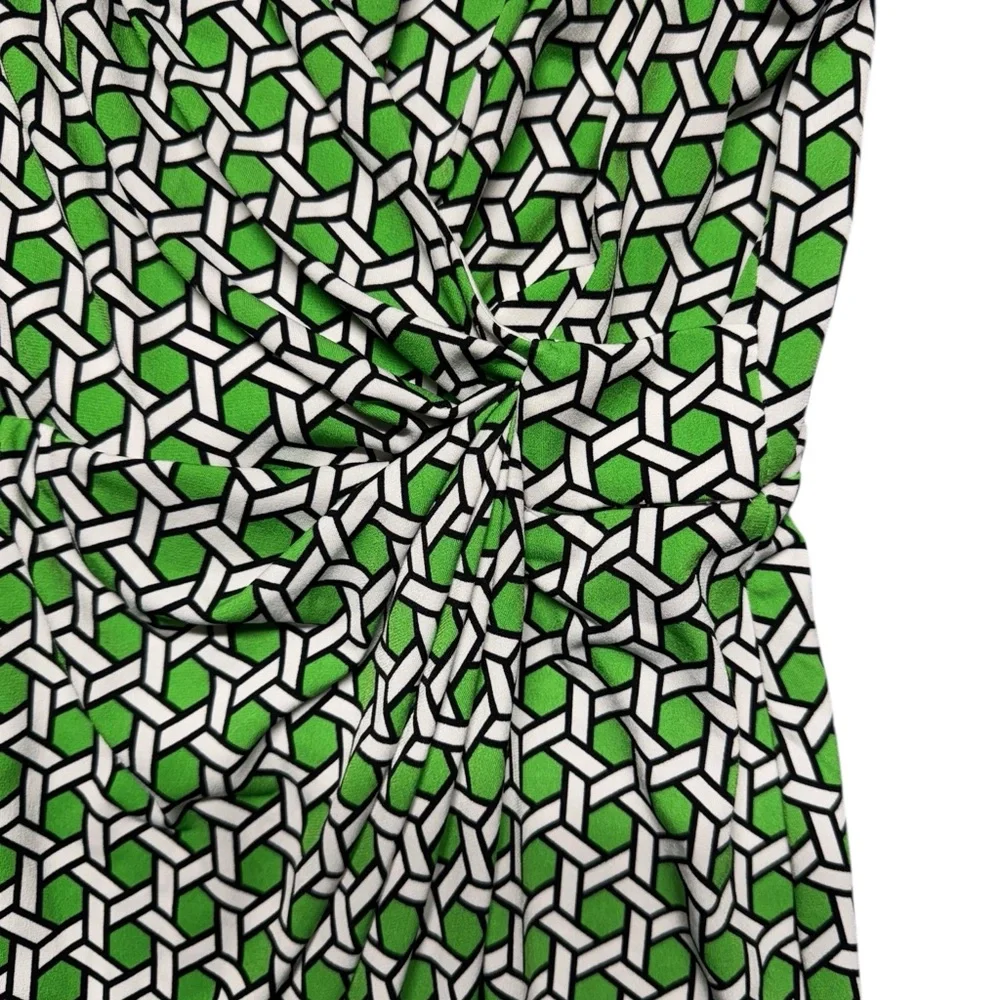 Maggy London Faux Wrap Geometric Print Dress Womens Petite‎ Size 4P Green White